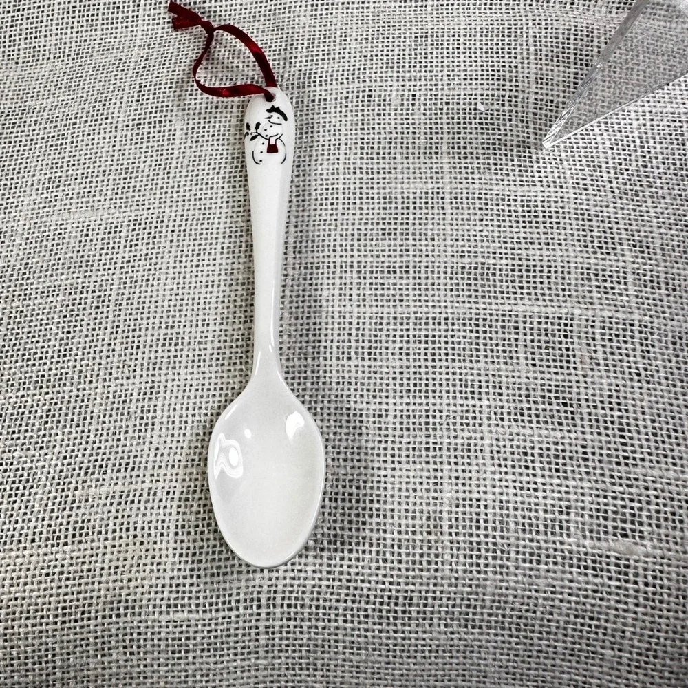 Williams Sonoma Ceramic Spoon Christmas Ornament Snowman White Holiday Decor WS